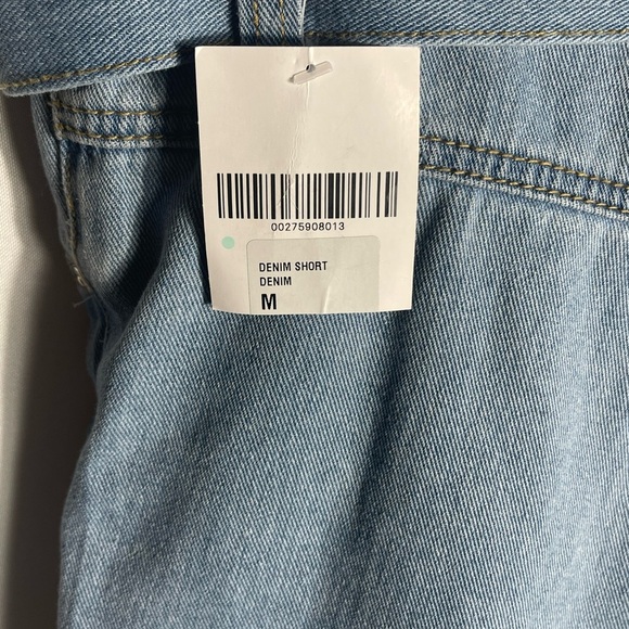 Forever 21 Denim Crossover Belted High Waist Shorts Medium Blue Jean Fold Hem - Picture 2 of 9